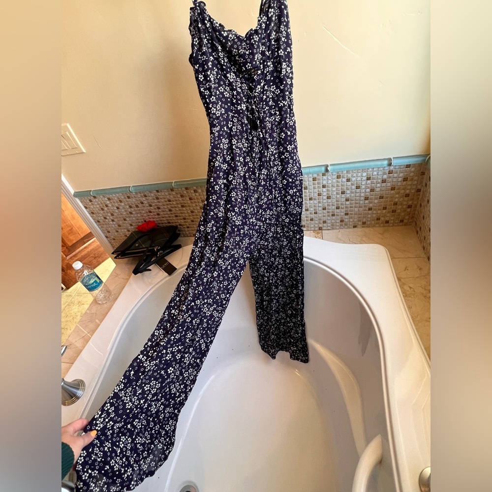 Reformation Size 4 Navy Blue Floral Jumpsuit